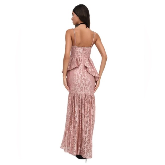 For Love & Lemons Metallic Dusty Rose Lace “Shai Maxi Dress” Rhinestone Details - Picture 3 of 4